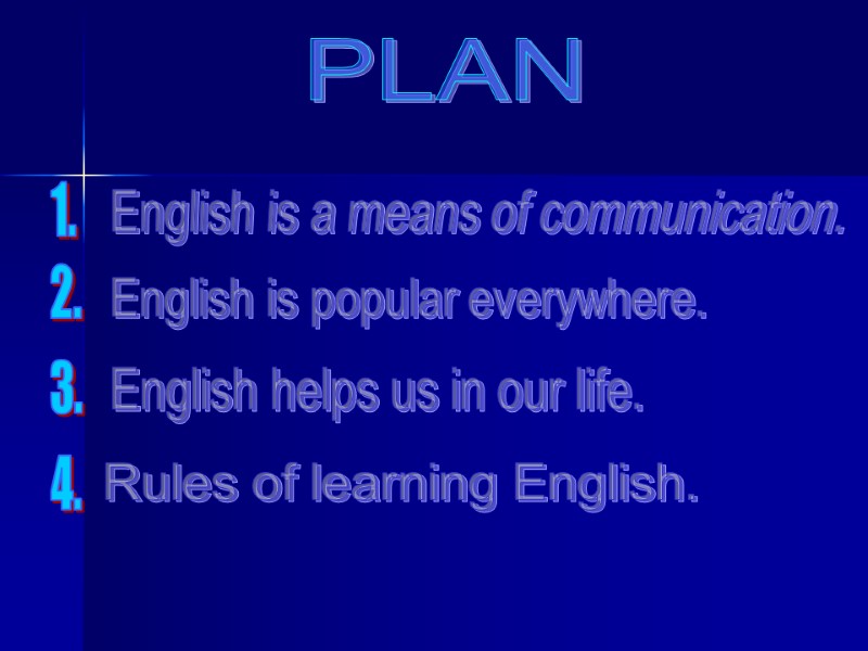 PLAN English is a means of communication. 4. 1. 2. 3. English is popular
